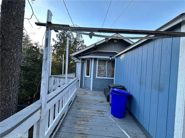 a porch with seating space