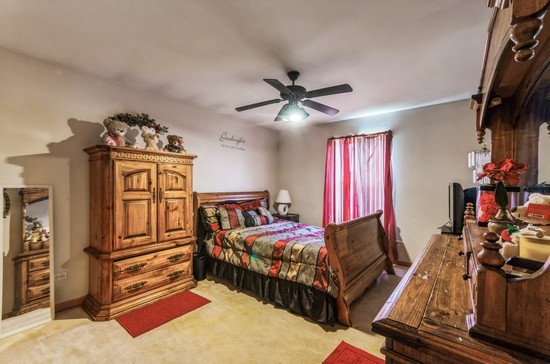 509 Farmview Road University Park, IL 60484 - Photo 14 of 19 a bedroom with a bed and a chandelier
