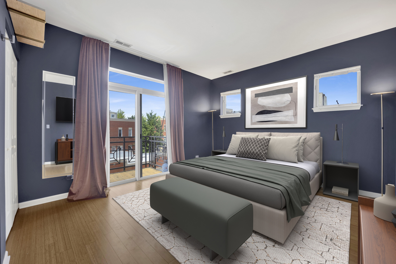 1414 South Halsted Street, Unit 3A Chicago, IL 60607 - Photo 11 of 62 a spacious bedroom with a bed and glass door