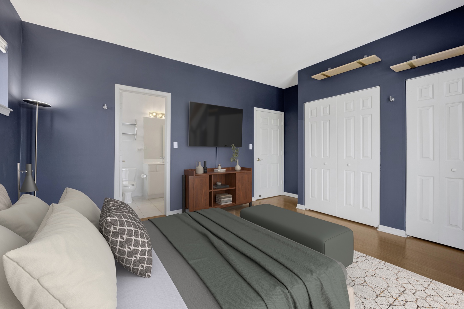 1414 South Halsted Street, Unit 3A Chicago, IL 60607 - Photo 12 of 62 a bedroom with a bed and a flat tv screen