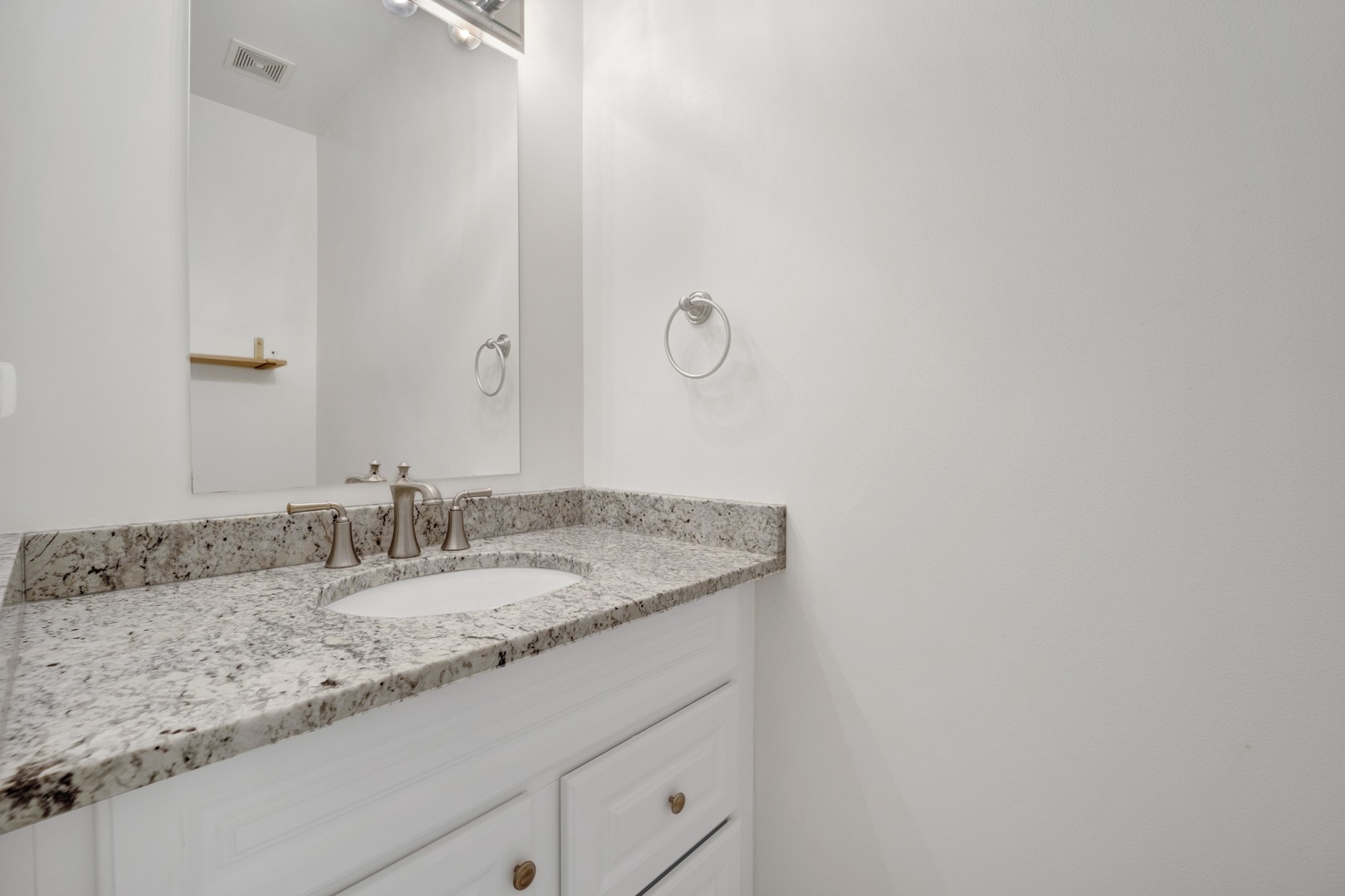 1414 South Halsted Street, Unit 3A Chicago, IL 60607 - Photo 15 of 62 a bathroom with a granite countertop sink and a mirror
