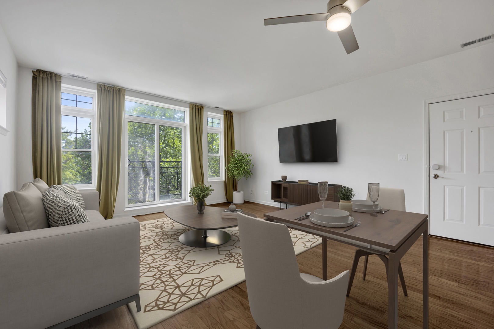 1414 South Halsted Street, Unit 3A Chicago, IL 60607 - Photo 8 of 62 a living room with furniture and a flat screen tv