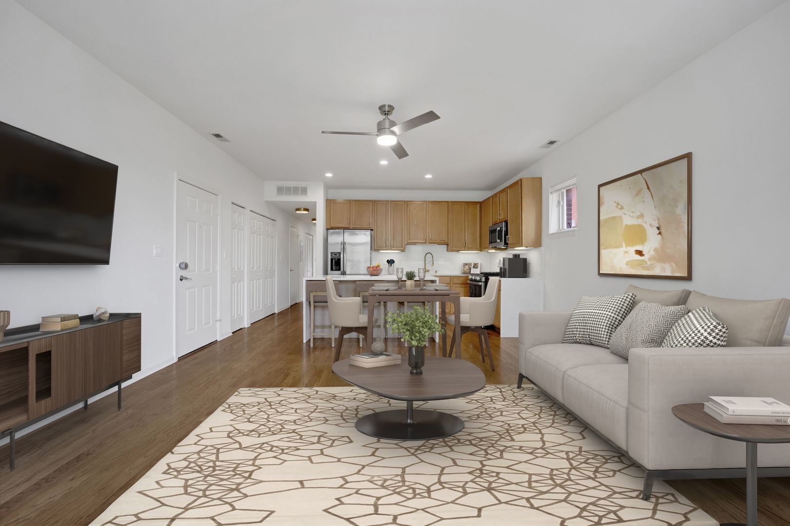 1414 South Halsted Street, Unit 3A Chicago, IL 60607 - Photo 9 of 62 a living room with furniture and a flat screen tv