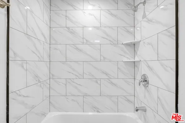 a bathroom with a bathtub