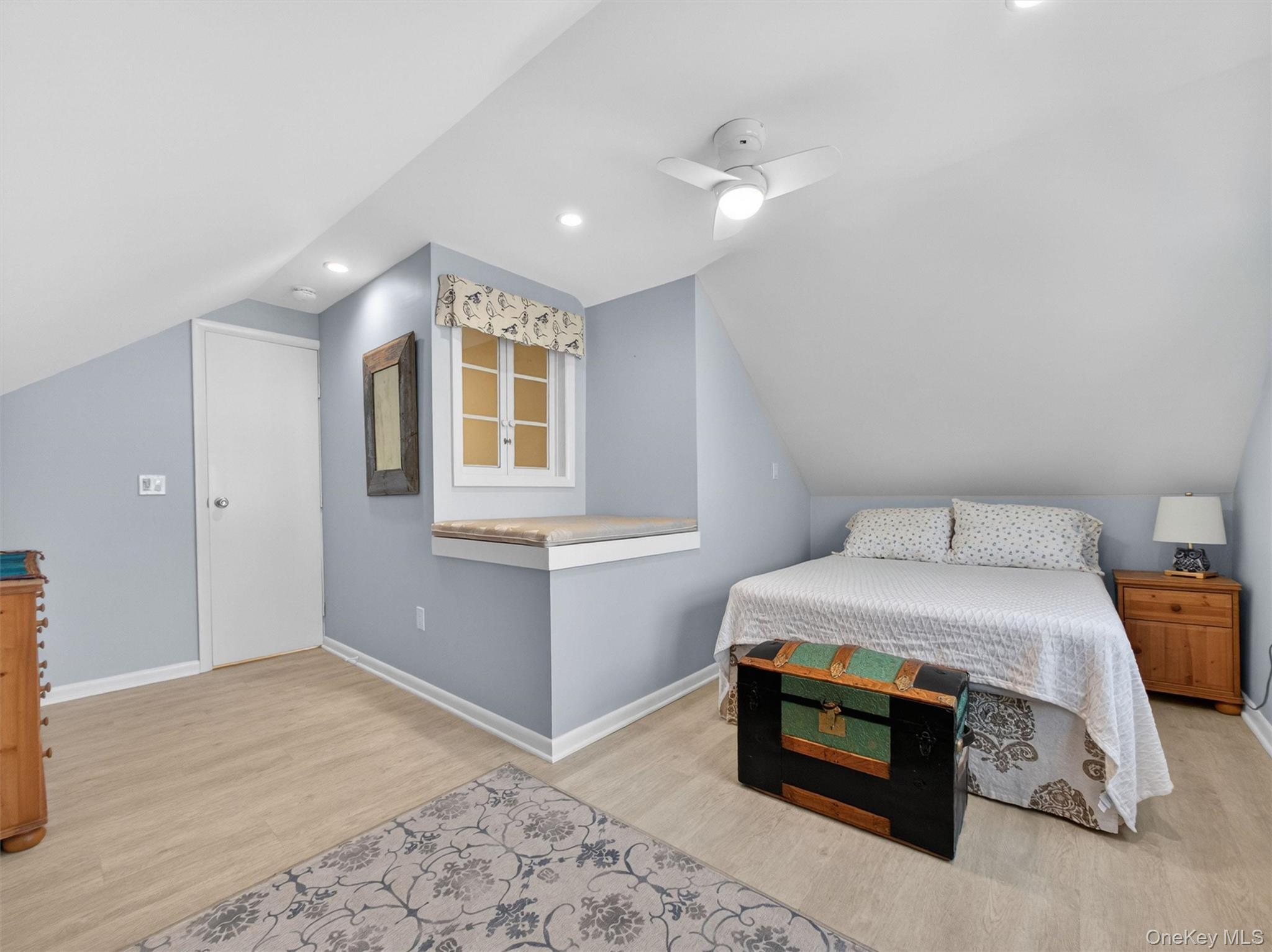 98 Greenbush Road Tappan, NY 10983 - Photo 21 of 33 Sloped ceiling room featuring wood-finish flooring, recessed lighting, and a ceiling fan