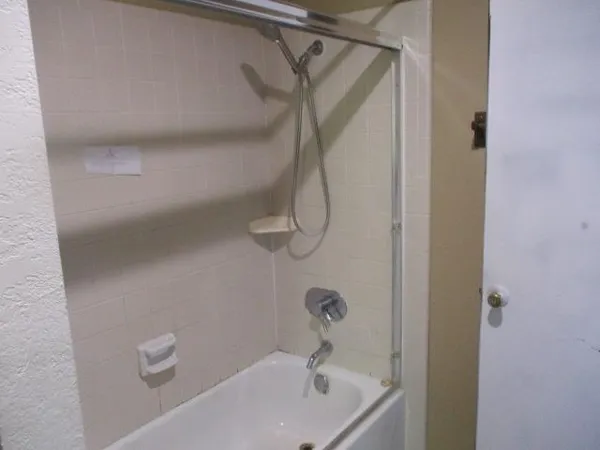 a bathroom with a bathtub