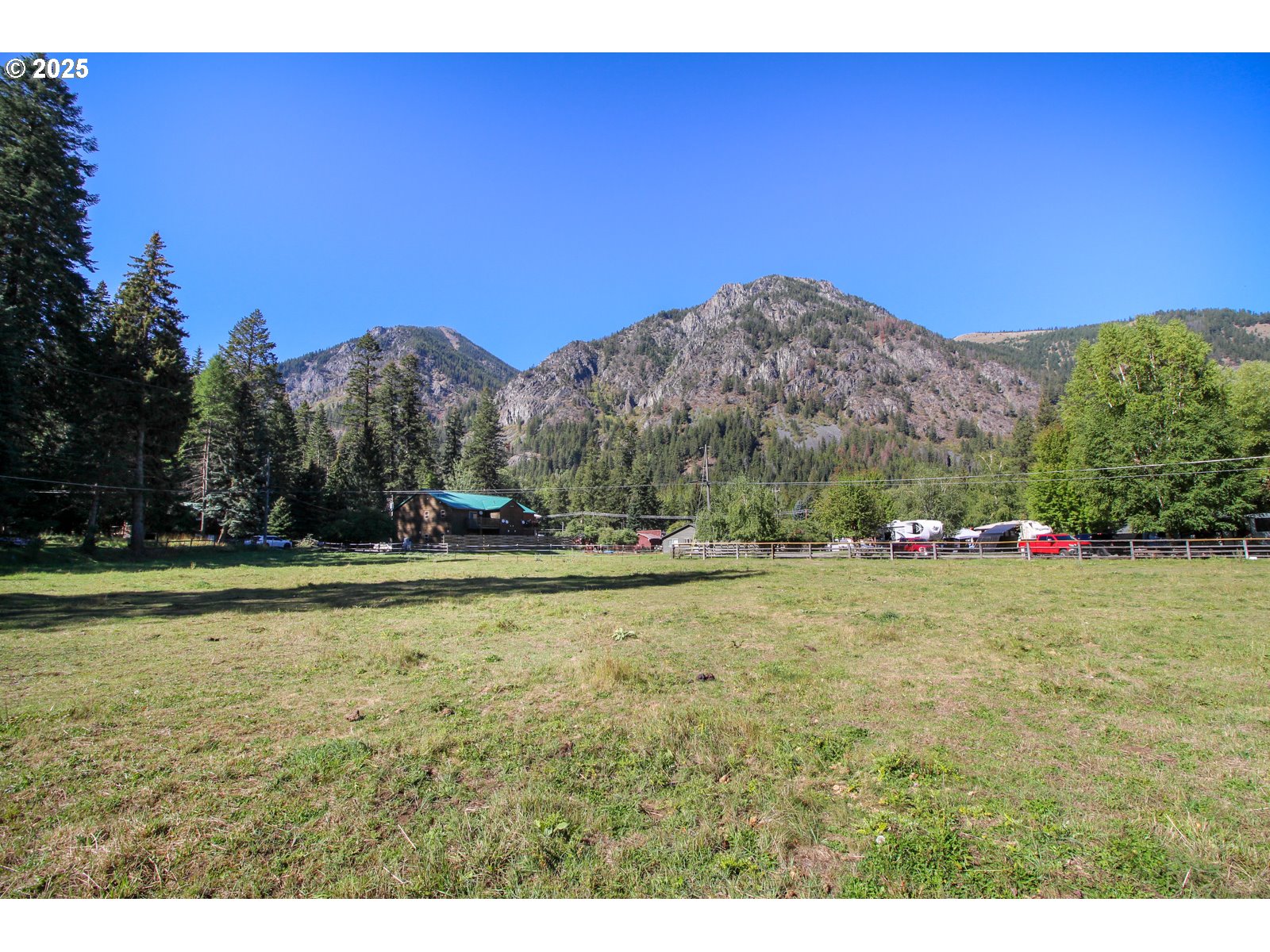 Meadow Lane Joseph, OR 97846 - Photo 2 of 10 a view of a large yard with mountain and trees in the background