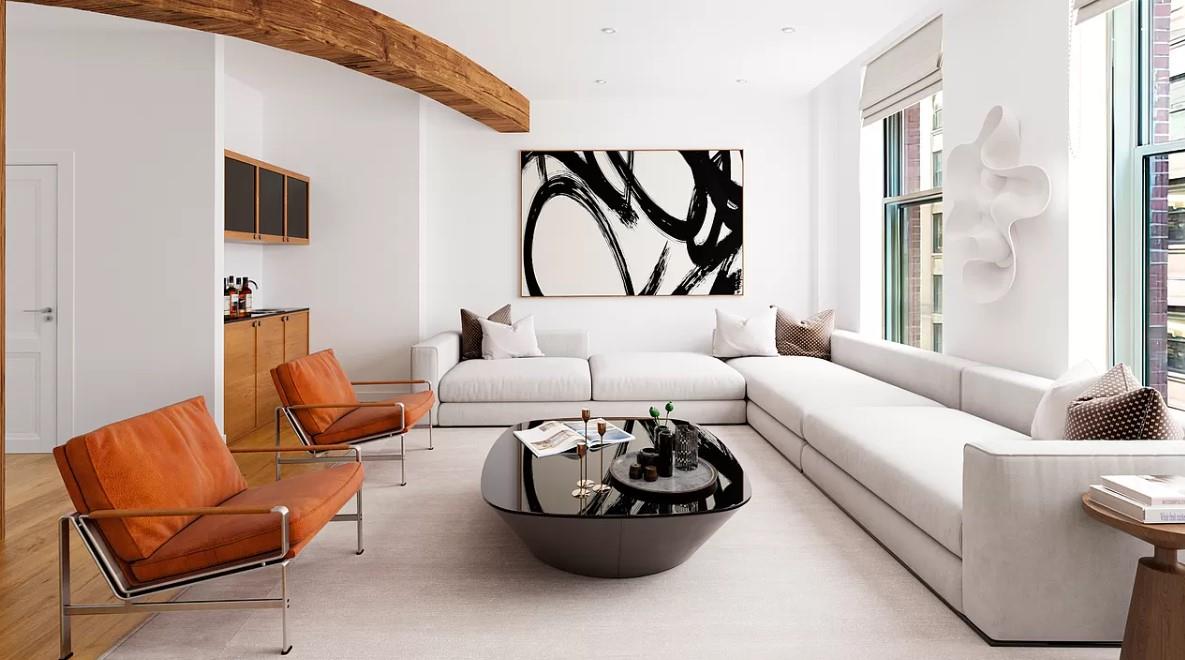 31 West 21st Street, Unit 5 Manhattan, NY 10010 - Photo 1 of 23 a living room with furniture and a floor to ceiling window