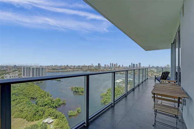 a view of a balcony with city view