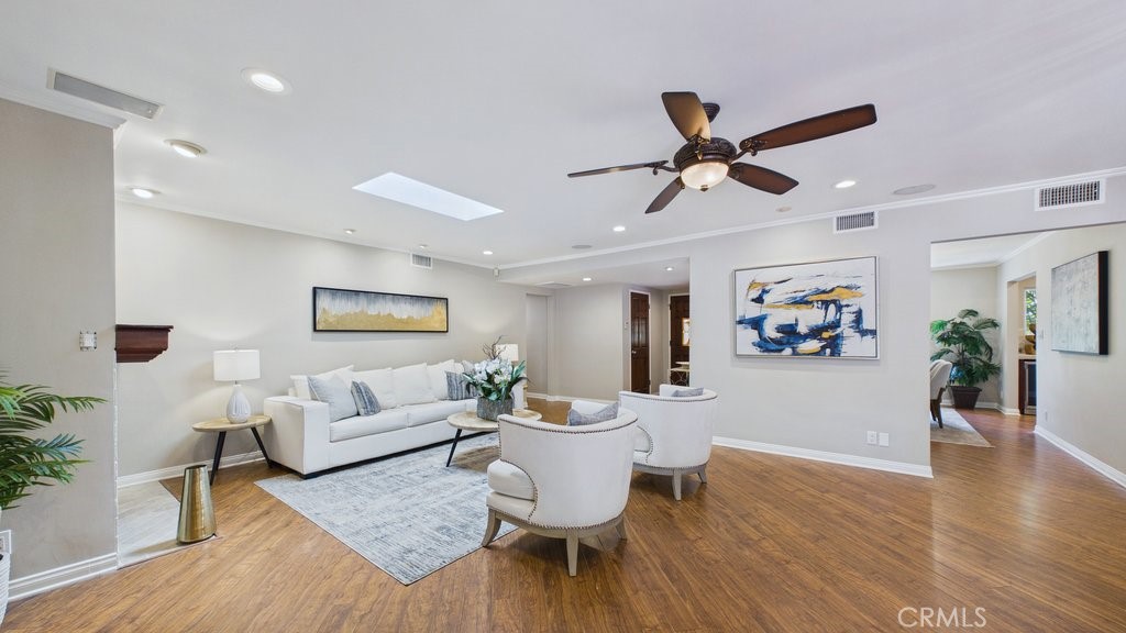 340 Toyon Road Sierra Madre, CA 91024 - Photo 12 of 60 Spacious living area view looking in from the French doors, featuring the dining area on the right and the main entry on the left.