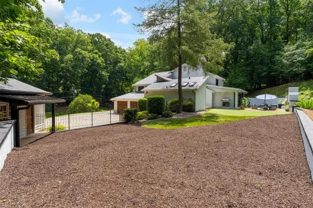 a building outdoor space with patio furniture