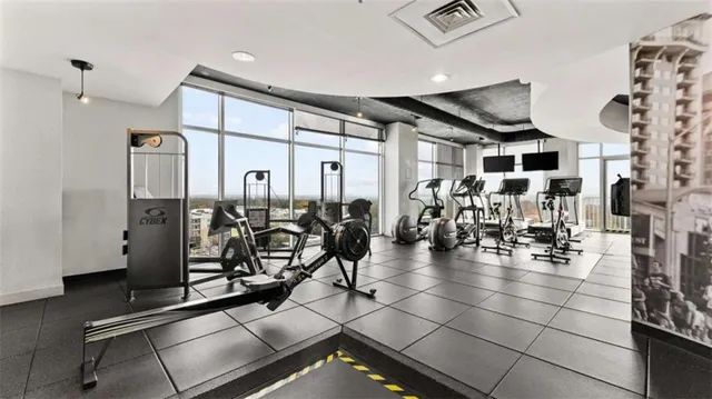 a view of a room with gym equipment