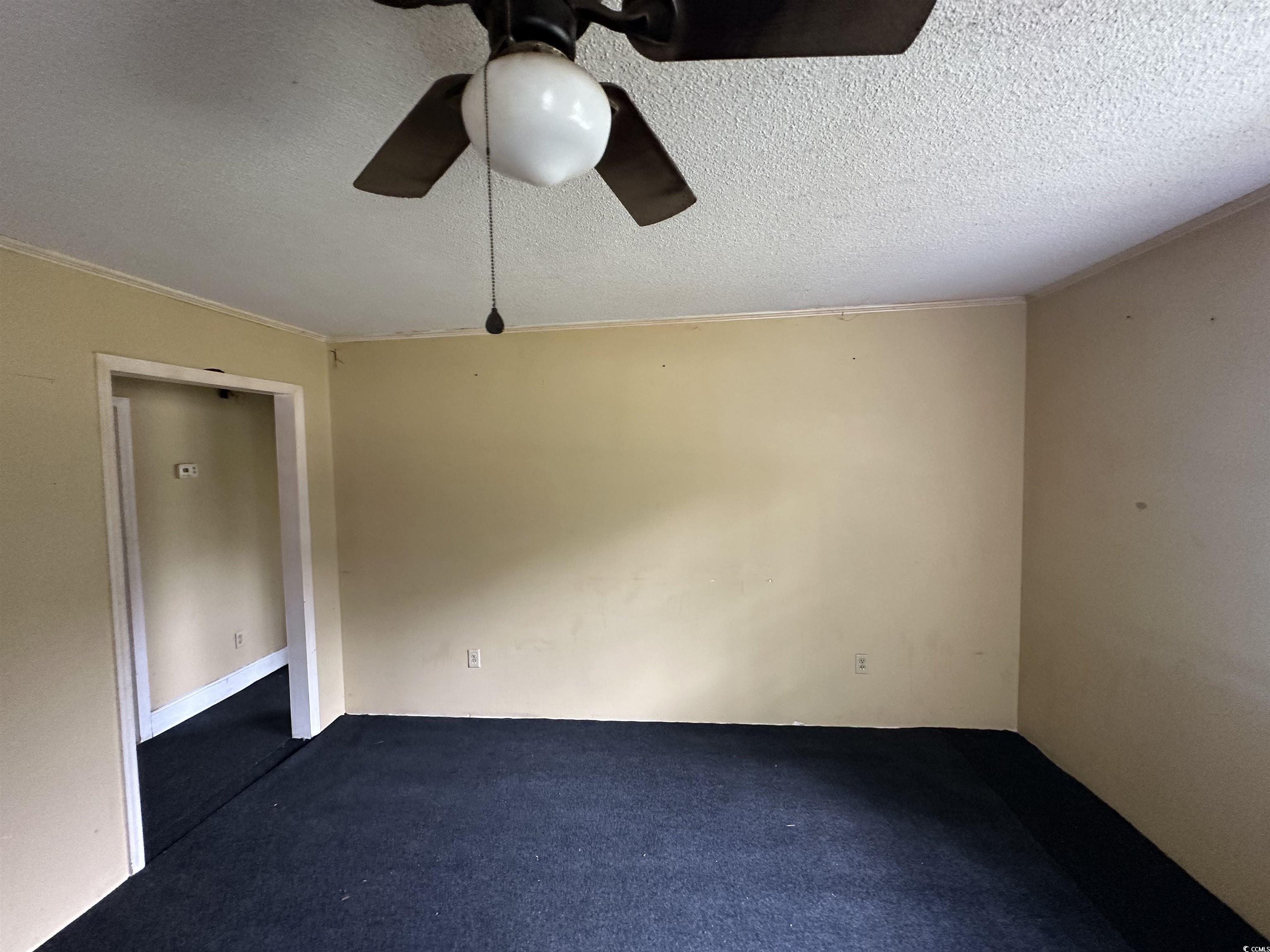11185 Old Pee Dee Road Hemingway, SC 29554 - Photo 5 of 15 Carpeted empty room with a textured ceiling, ornamental molding, and ceiling fan