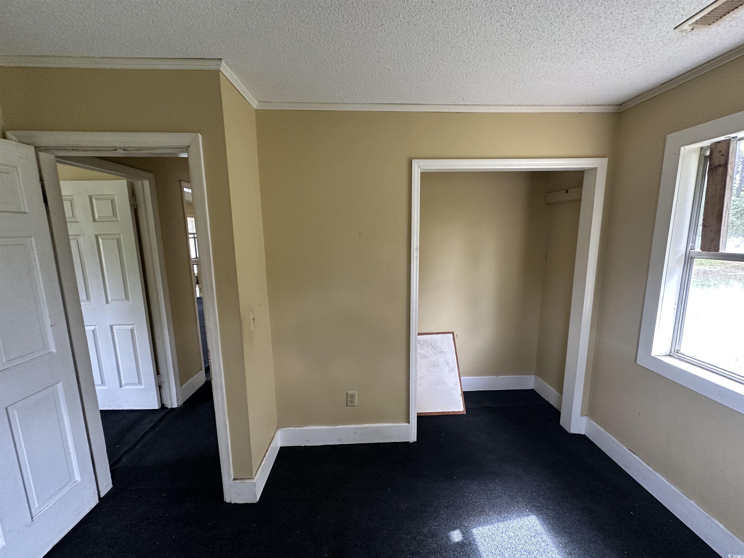 11185 Old Pee Dee Road Hemingway, SC 29554 - Photo 10 of 15 Unfurnished bedroom featuring a textured ceiling, ornamental molding, and a closet
