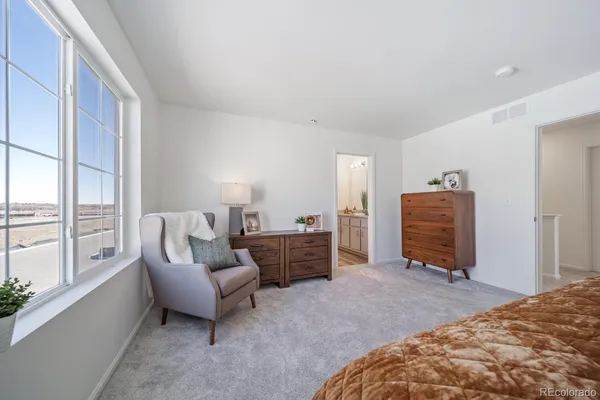 a bedroom with furniture and a window