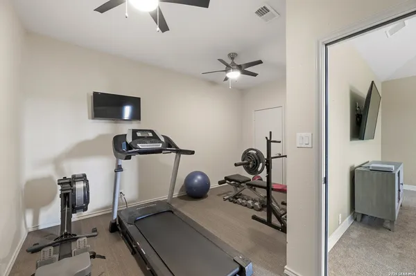 a view of a room with gym equipment