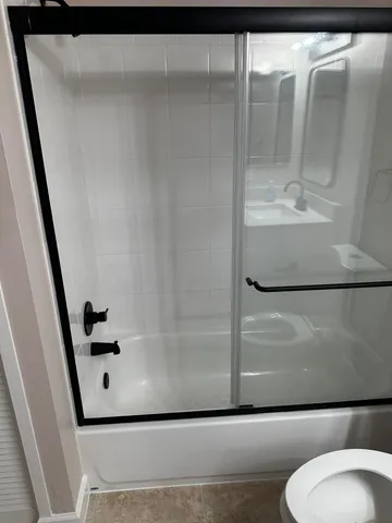 a bathroom with a bathtub