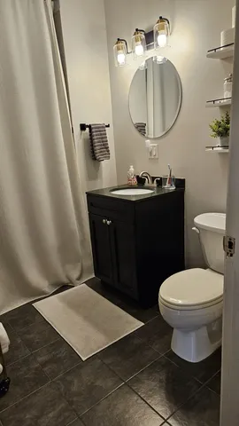 a bathroom with a toilet a sink and mirror