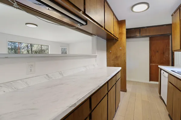 a large bathroom with a large mirror