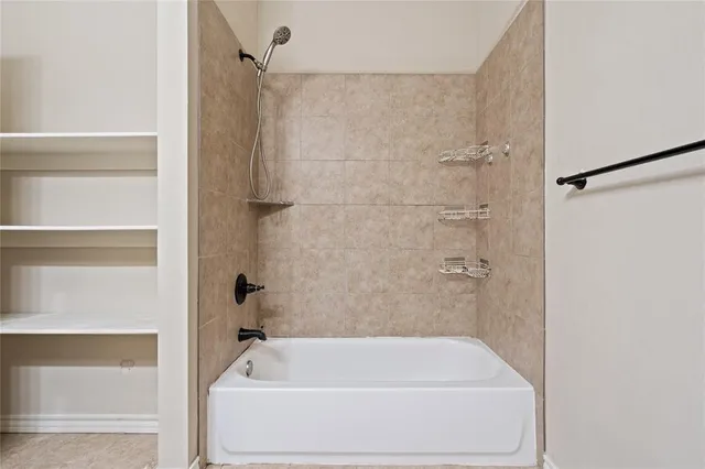 a bathroom with a bathtub