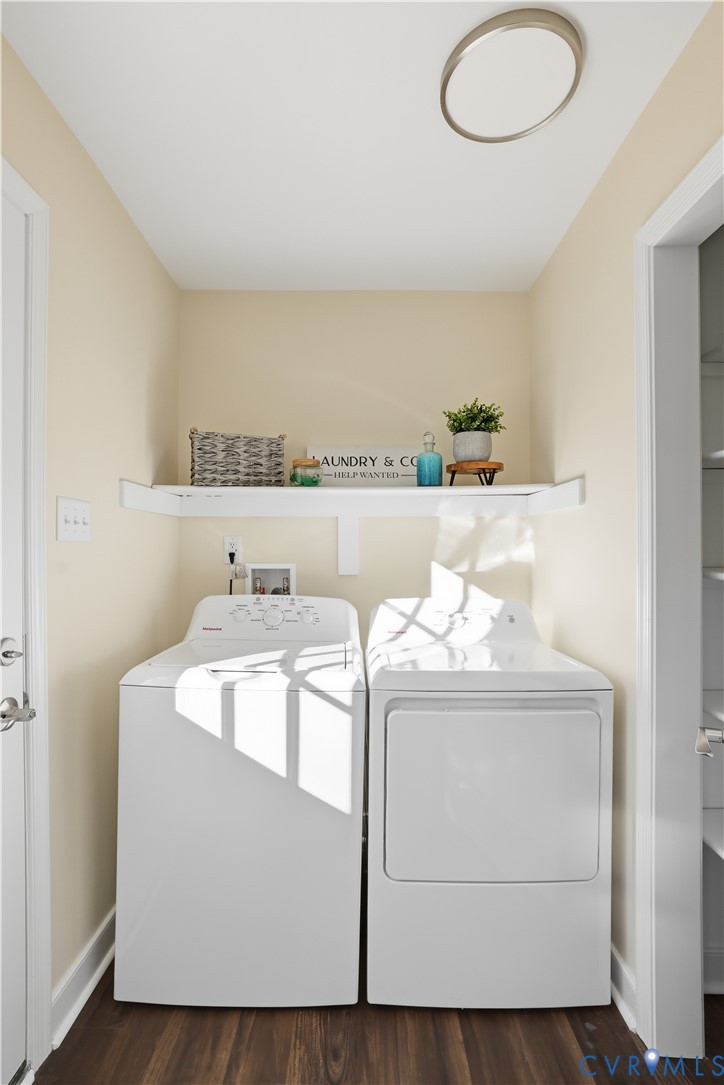 1312 Oldbury Road Midlothian, VA 23113 - Photo 17 of 35 Laundry area featuring washer and dryer and dark w