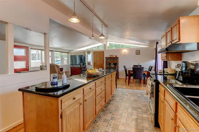 a kitchen with lots of counter top space