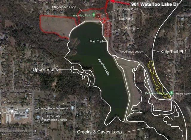 an aerial view of a highlighted house