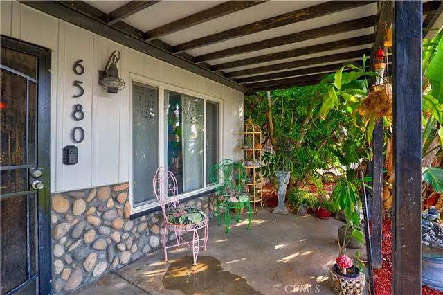 a living room with furniture potted plant and window