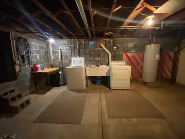 a view of a storage room with water heater and racks