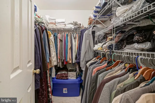 a view of walk in closet with clothes and shoes
