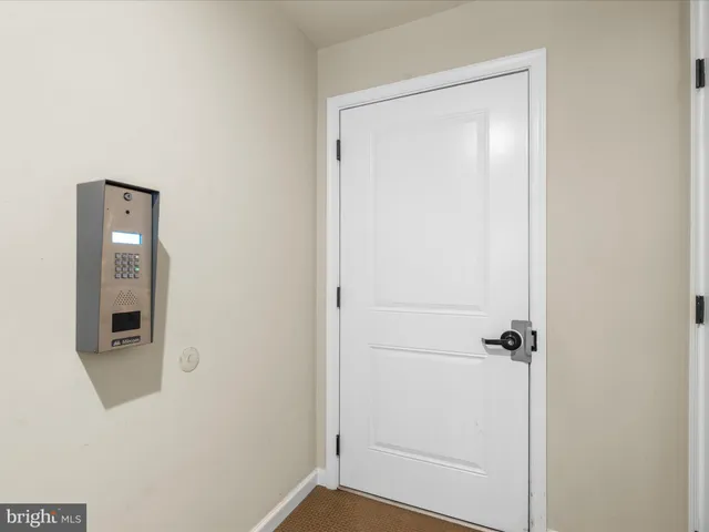 an empty room with a door