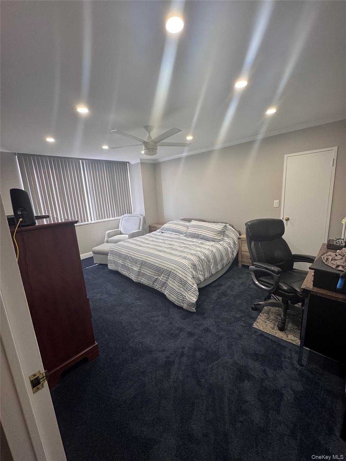 269 Grand Central Parkway, Unit 2C Queens, NY 11005 - Photo 5 of 18 Bedroom with furniture, carpet floors, recessed lighting, and a ceiling fan