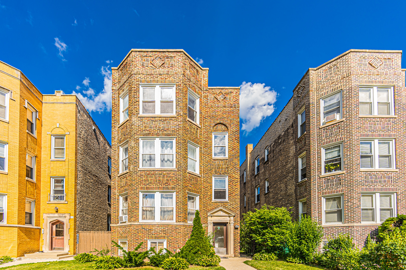 a front view of a residential apartment building