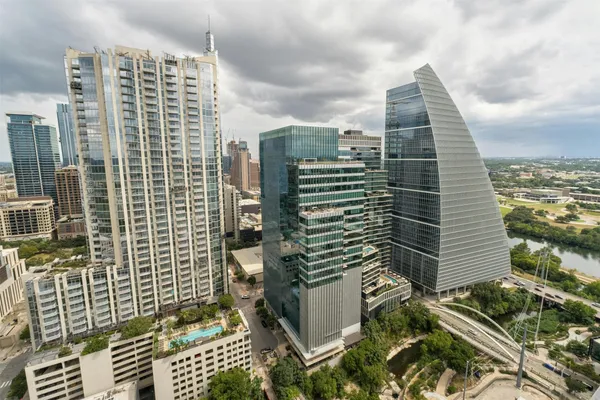 a view of a city with tall buildings