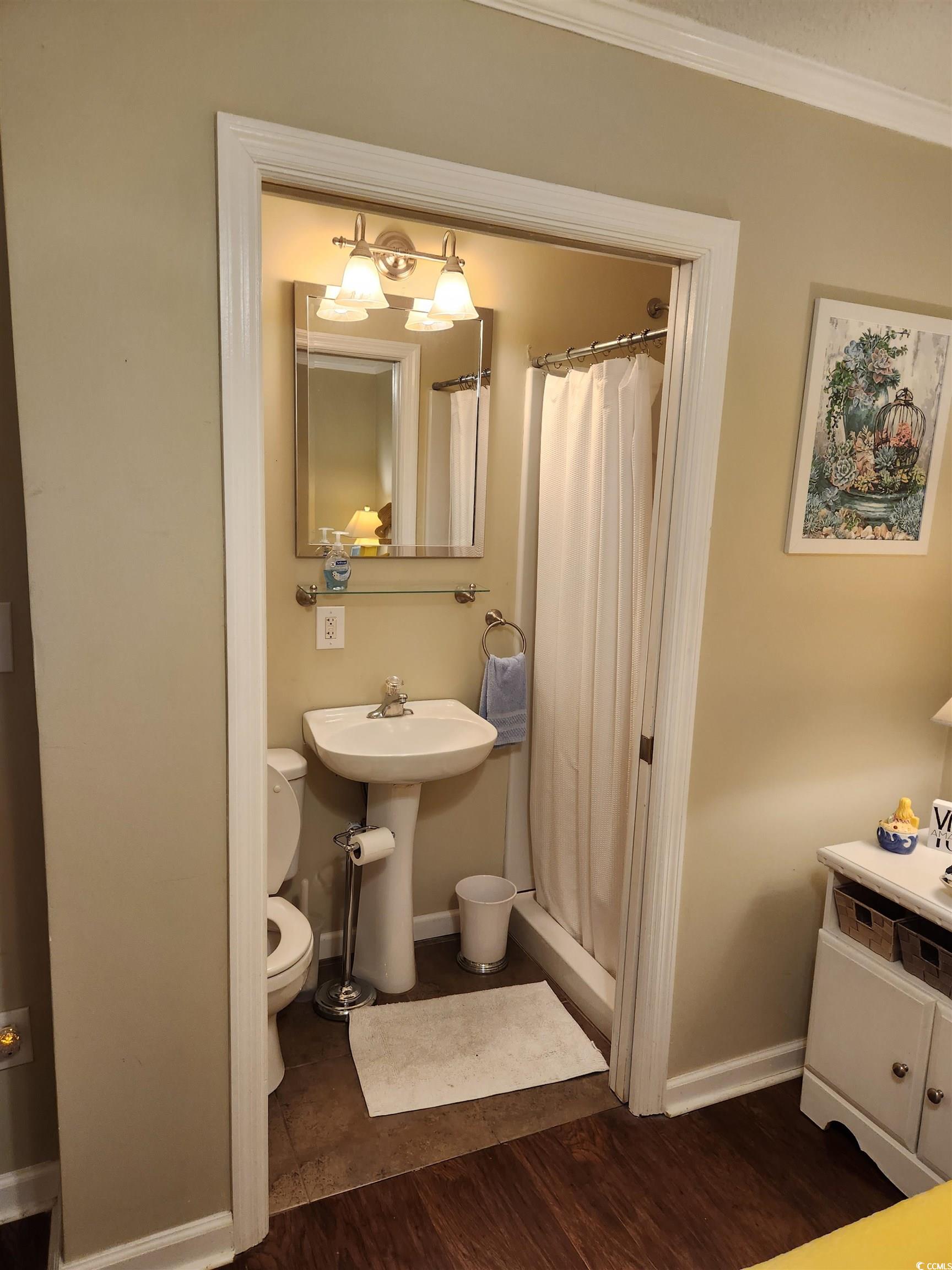 1919 Spring Street, Unit B11 North Myrtle Beach, SC 29582 - Photo 20 of 32 Bathroom featuring ornamental molding, hardwood /