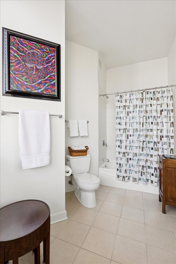 420 East Waterside Drive, Unit 4010 Chicago, IL 60601 - Photo 20 of 39 a bathroom with a toilet and a shower curtain