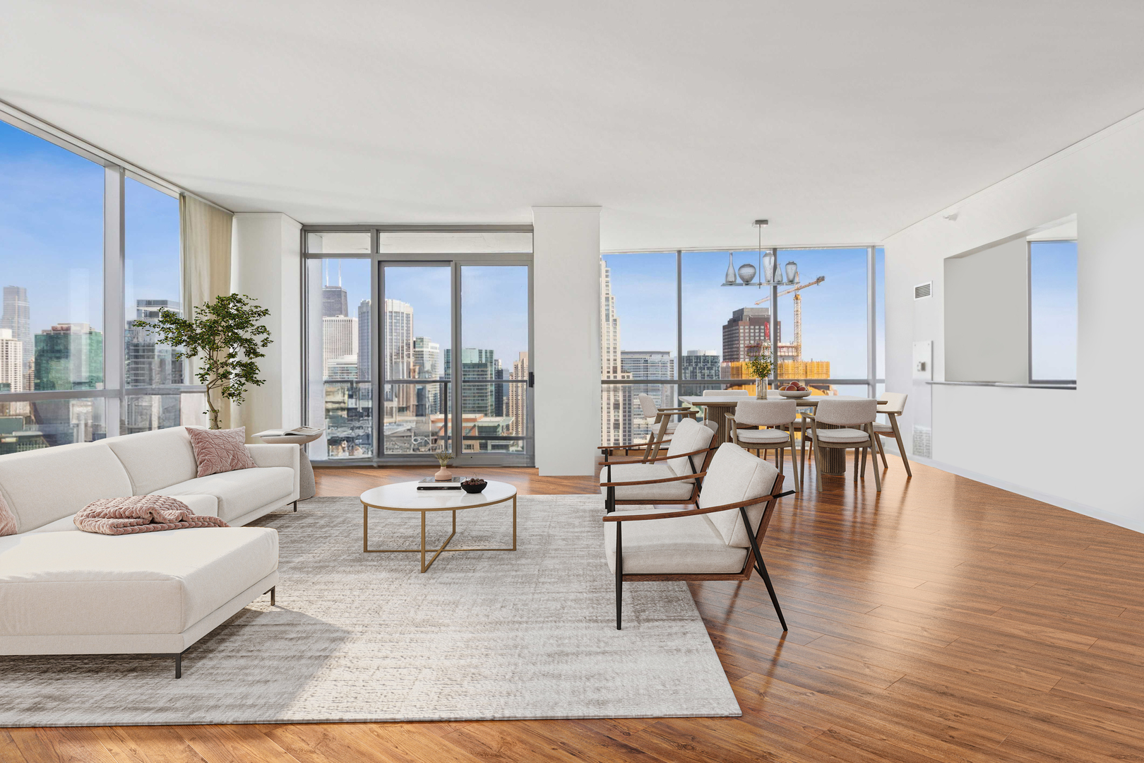 420 East Waterside Drive, Unit 4010 Chicago, IL 60601 - Photo 4 of 39 a living room with furniture and a table with wooden floor