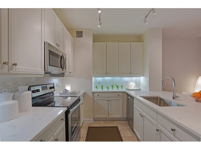 501 North Clinton Street, Unit 904 Chicago, IL 60654 - Photo 5 of 25 a kitchen with a sink dishwasher stove and cabinets