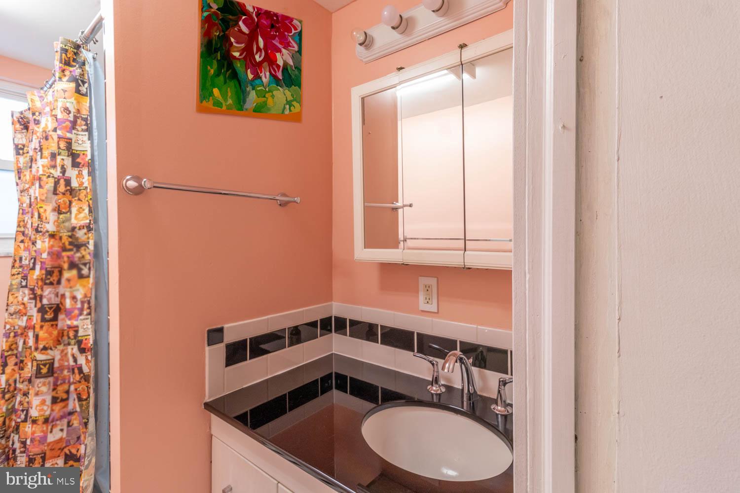 820 Tasker Street Philadelphia, PA 19148 - Photo 20 of 25 a bathroom with a granite countertop sink and a mirror