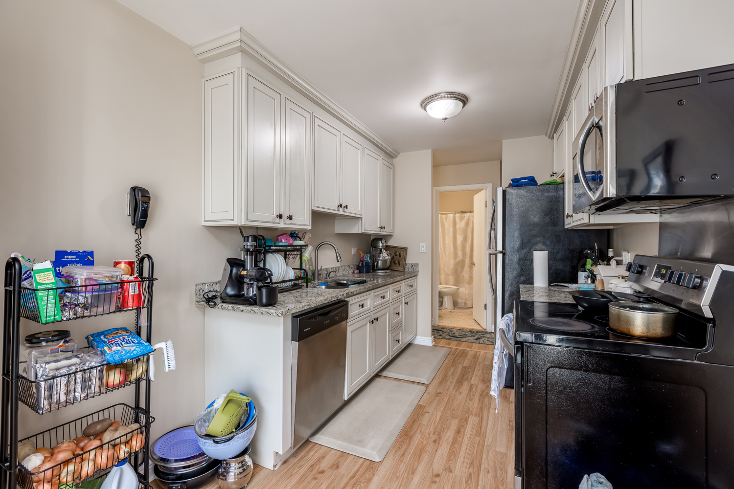 8630 Waukegan Road, Unit 317 Morton Grove, IL 60053 - Photo 8 of 15 a kitchen with refrigerator a stove a sink and a refrigerator