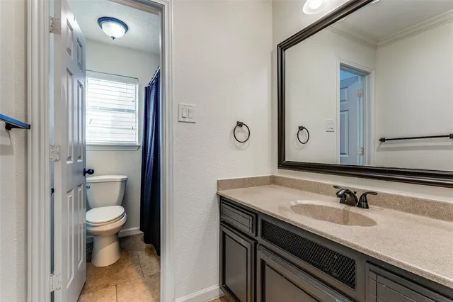 a bathroom with a sink a toilet and a mirror