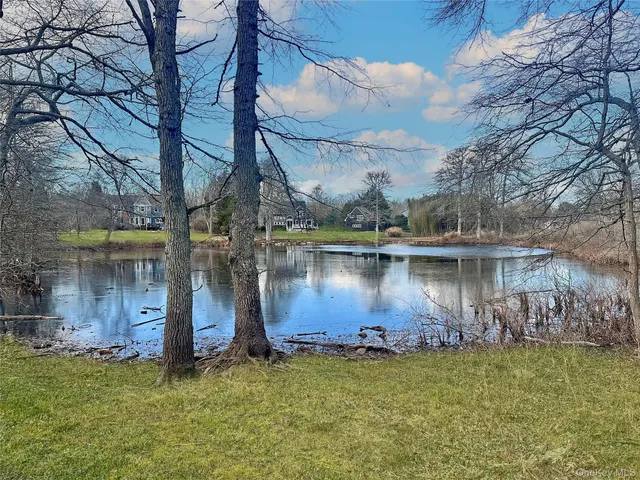 a view of a lake with a building in the background
