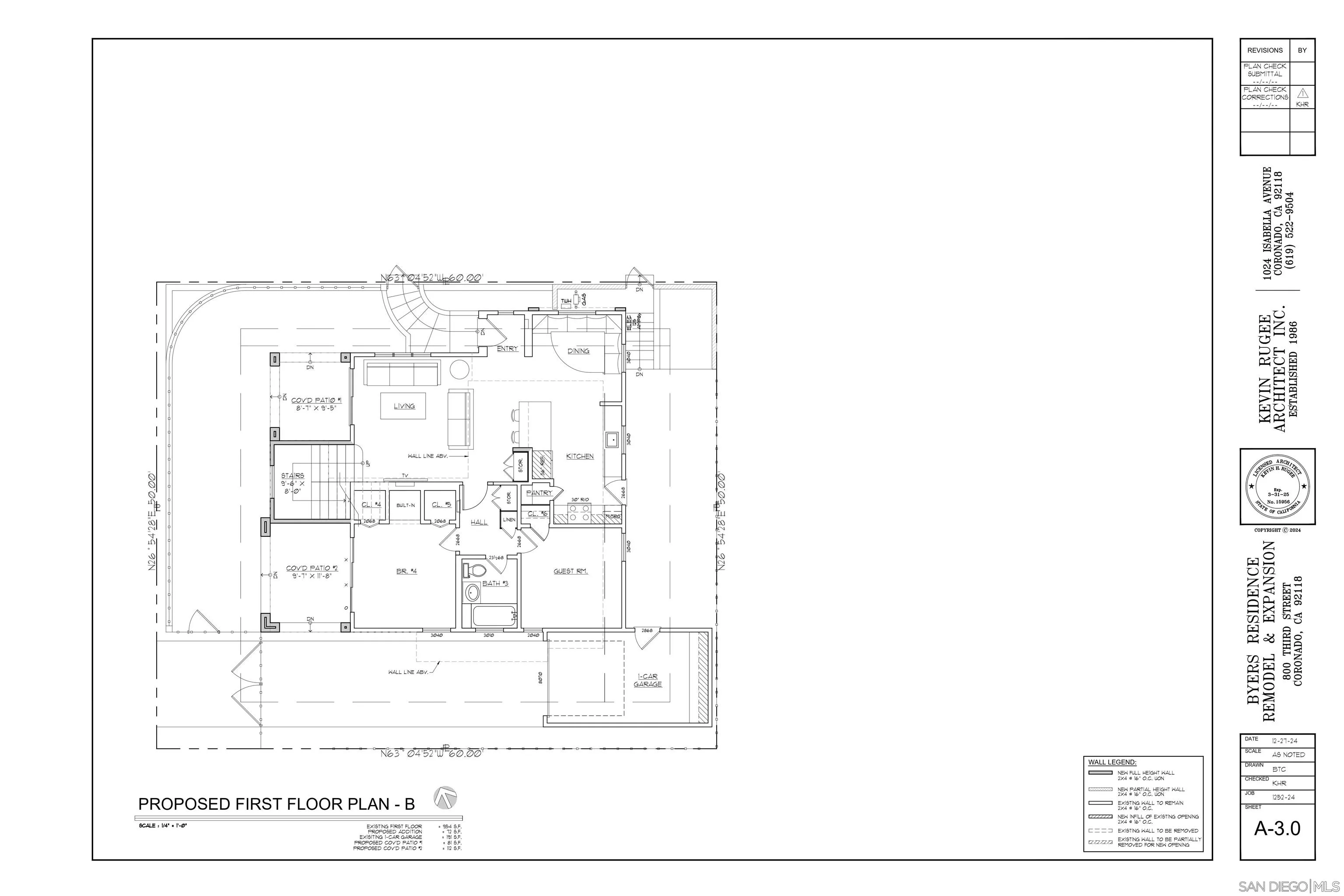 800 Third Street Coronado, CA 92118 - Photo 35 of 38 Proposed First Floor Plan B by Kevin Rugee
