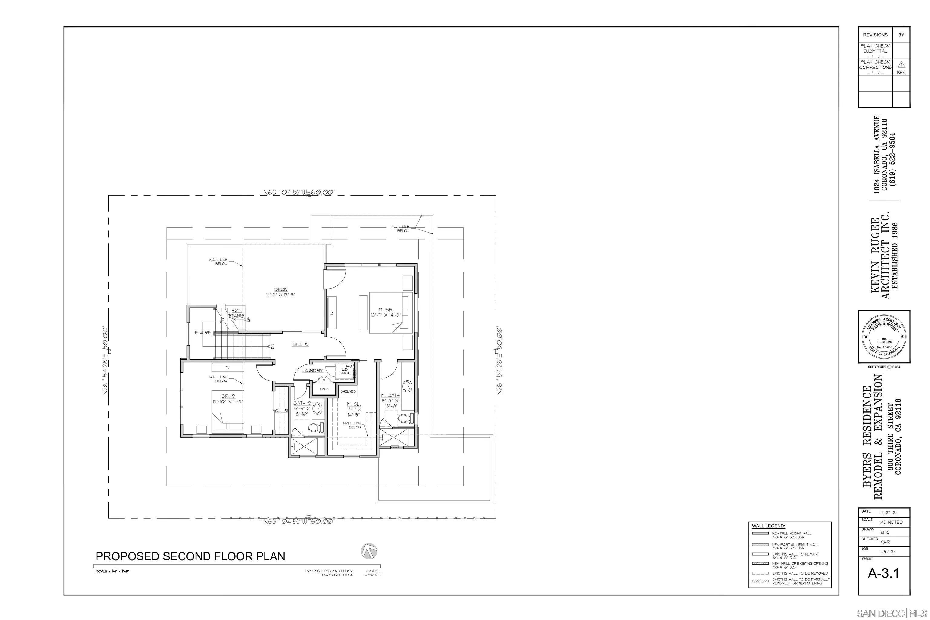 800 Third Street Coronado, CA 92118 - Photo 38 of 38 Proposed Second Floor Plan by Kevin Rugee