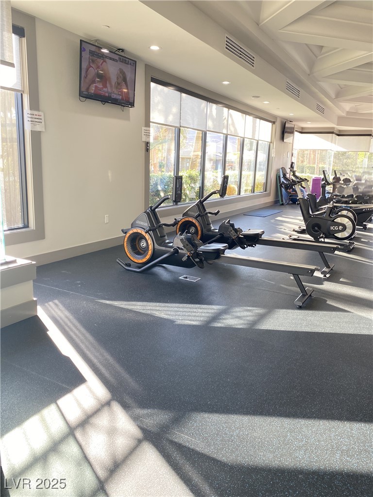 118 Castle Course Avenue Las Vegas, NV 89148 - Photo 55 of 56 Gym featuring baseboards and recessed lighting