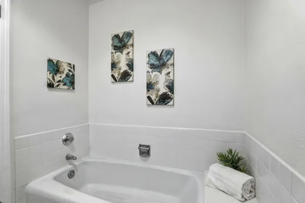 a bathroom with a bathtub