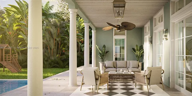 a balcony view with a outdoor space