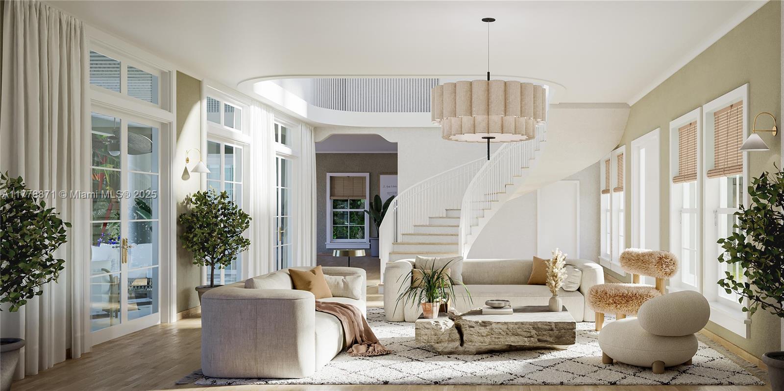 6371 North Bay Road Miami Beach, FL 33141 - Photo 6 of 26 a living room with furniture and a chandelier