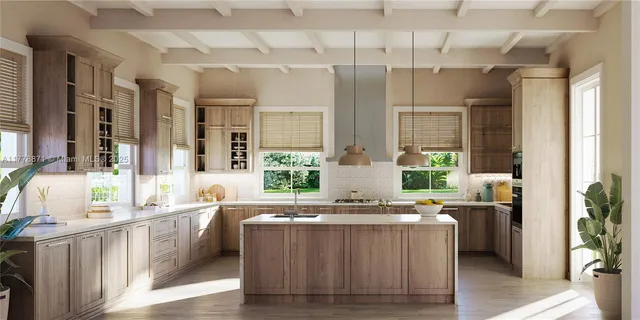 a view of kitchen with stainless steel appliances granite countertop sink stove and wooden floor