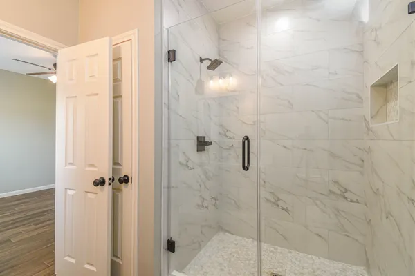 a bathroom with a shower